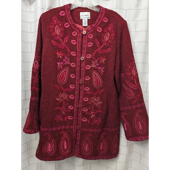 Red Jacket Linea by Louis Dell'Olio w/Pink Embroidery Wool Blend Size M Medium - Picture 1 of 7
